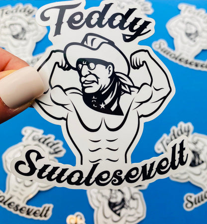 Teddy Swolesevelt, Weightlifting Sticker for Water Bottle, Gym Motivation Sticker, Weightlifting Decal, Funny Gym Sticker, Swole Sticker
