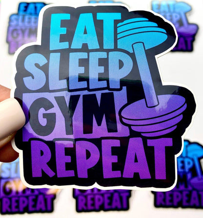 Gym Sticker Funny Workout Sticker for Water Bottle, Gym Motivation Sticker, Weightlifting Sticker, Eat Sleep Gym Repeat