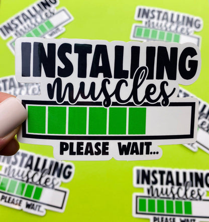 Installing Muscles Funny Gym Sticker