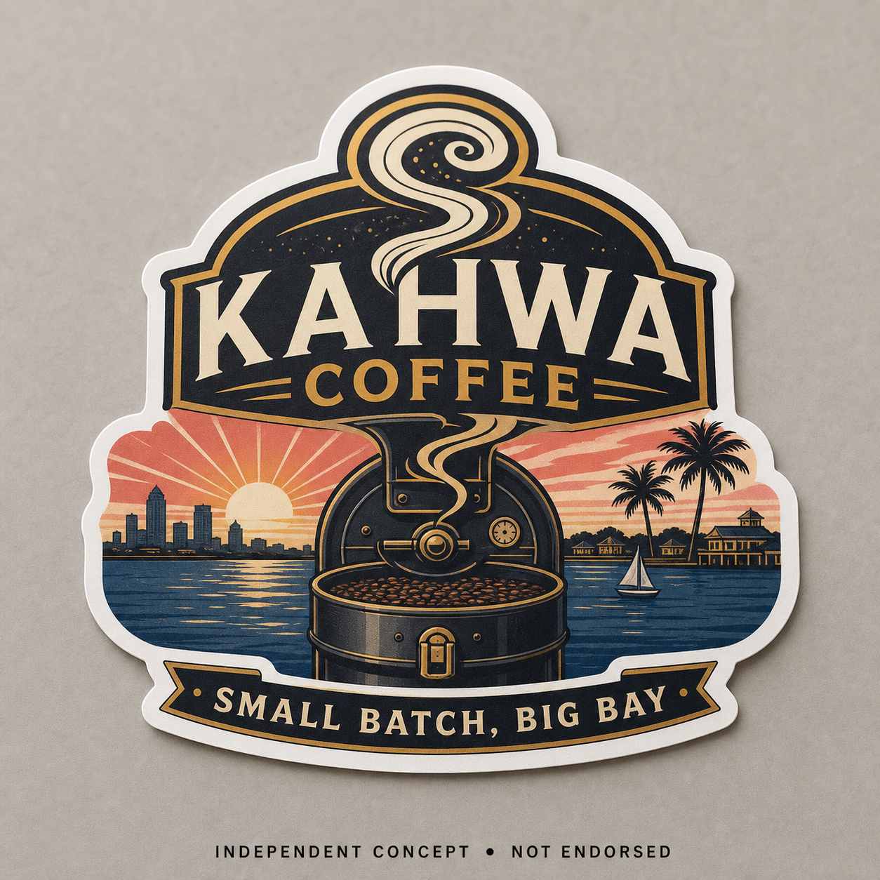 Independent unendorsed Kahwa Coffee Small Batch Big Bay sticker concept
