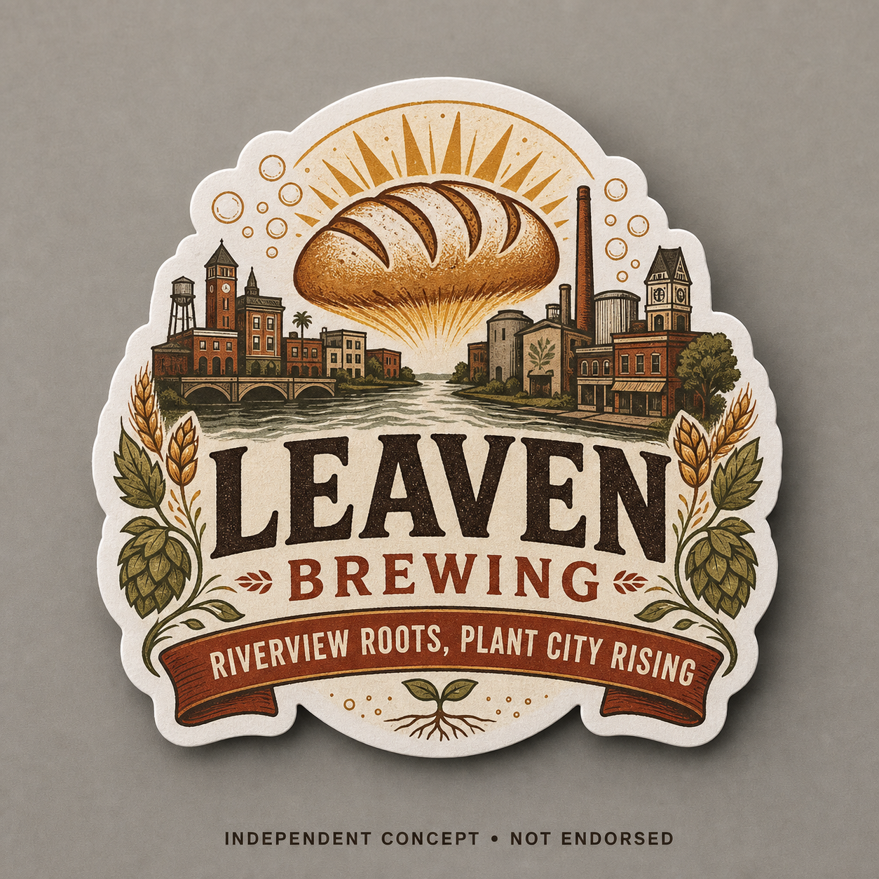 Independent unendorsed Leaven Brewing Riverview Roots Plant City Rising sticker concept