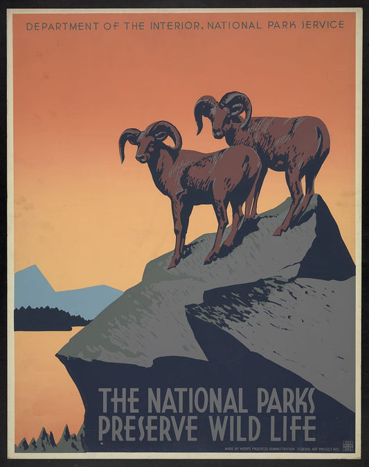 The National Parks Preserve Wild Life — 1930s WPA poster, public domain from Library of Congress