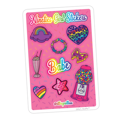 90s Sticker Sheet - Nineties Girl (9 Throwback Designs)