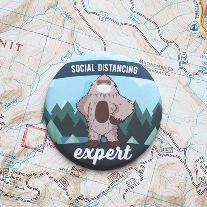 Social Distancing Bigfoot Pinback Button 2.25"