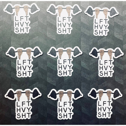Lift Heavy Shit Sticker - LFT HVY SHT Skeleton Lifting Barbell Sticker for Gym Water Bottle