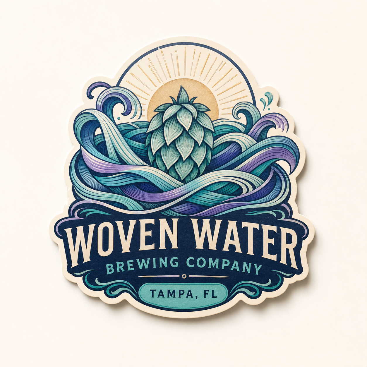 Woven Water Brewing Company original sticker concept mockup